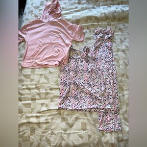 Pink Hoodie and Floral Pajama Set